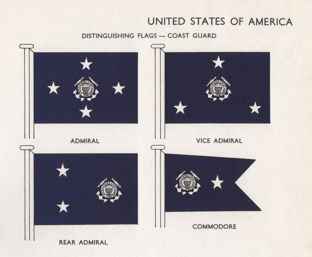 US COAST GUARD FLAGS. Admiral. Vice Admiral. Rear Admiral. Commodore 1958